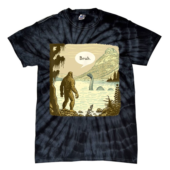 Funny Bigfoot Sasquatch Loch Ness Monster Introvert Bruh Tie-Dye T-Shirt