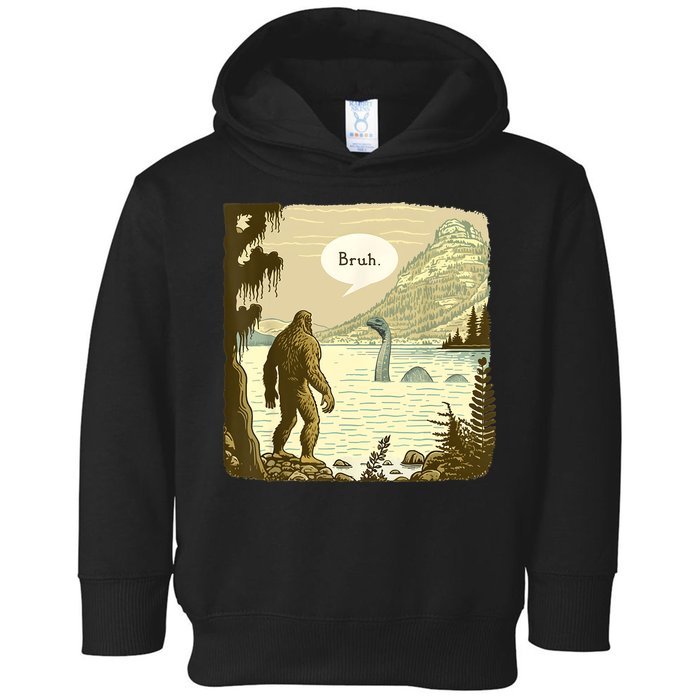 Funny Bigfoot Sasquatch Loch Ness Monster Introvert Bruh Toddler Hoodie