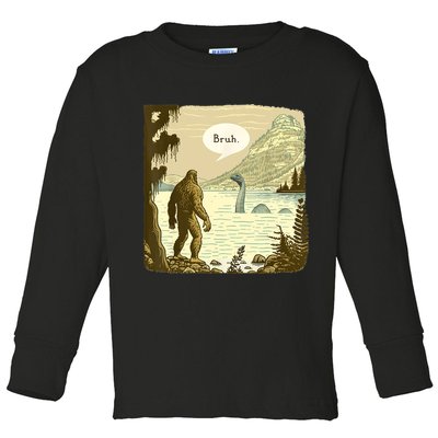 Funny Bigfoot Sasquatch Loch Ness Monster Introvert Bruh Toddler Long Sleeve Shirt