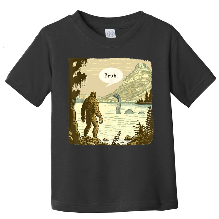 Funny Bigfoot Sasquatch Loch Ness Monster Introvert Bruh Toddler T-Shirt