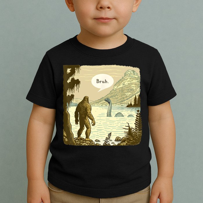 Funny Bigfoot Sasquatch Loch Ness Monster Introvert Bruh Toddler T-Shirt