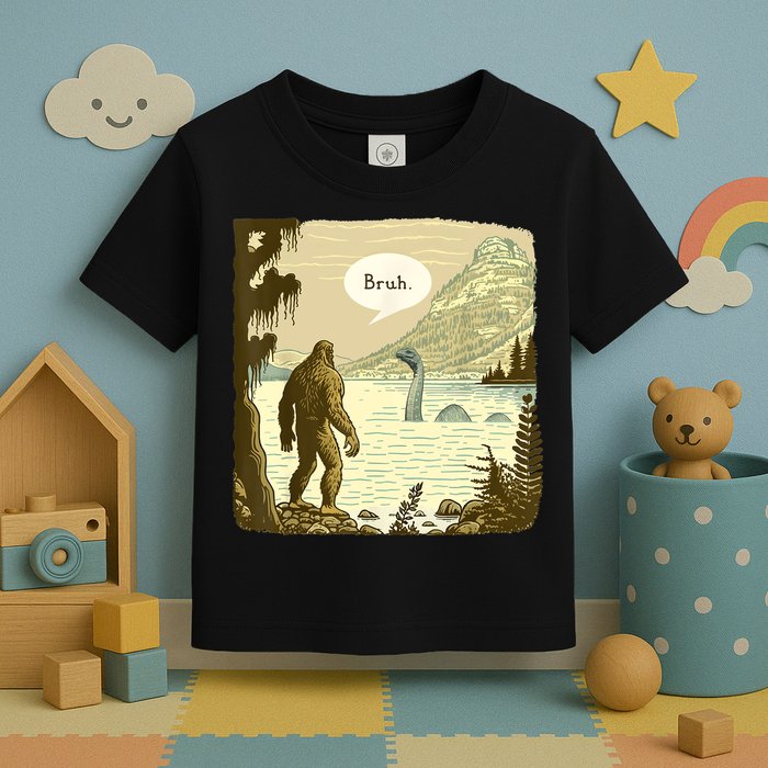 Funny Bigfoot Sasquatch Loch Ness Monster Introvert Bruh Toddler T-Shirt