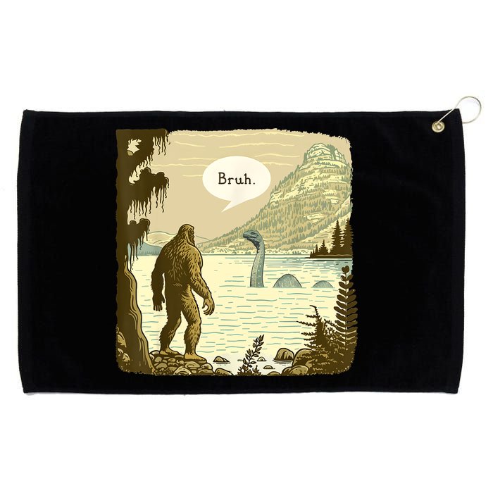 Funny Bigfoot Sasquatch Loch Ness Monster Introvert Bruh Grommeted Golf Towel
