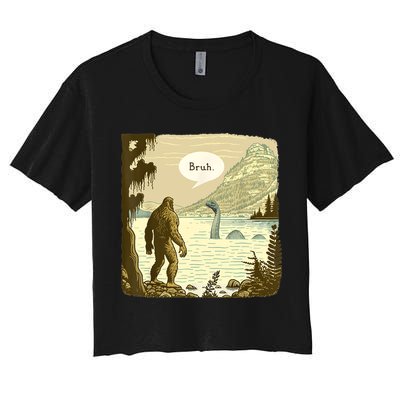 Funny Bigfoot Sasquatch Loch Ness Monster Introvert Bruh Crop Top