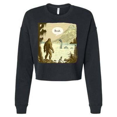 Funny Bigfoot Sasquatch Loch Ness Monster Introvert Bruh Cropped Pullover Crew