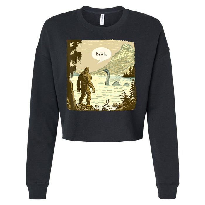 Funny Bigfoot Sasquatch Loch Ness Monster Introvert Bruh Cropped Pullover Crew