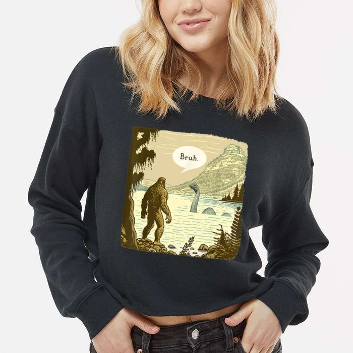 Funny Bigfoot Sasquatch Loch Ness Monster Introvert Bruh Cropped Pullover Crew
