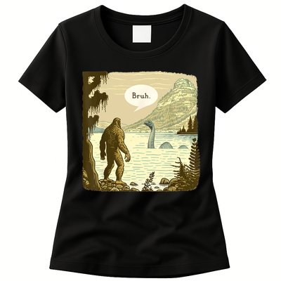 Funny Bigfoot Sasquatch Loch Ness Monster Introvert Bruh Womens T-Shirt