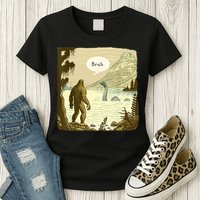 Funny Bigfoot Sasquatch Loch Ness Monster Introvert Bruh Womens T-Shirt