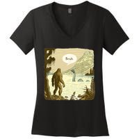 Funny Bigfoot Sasquatch Loch Ness Monster Introvert Bruh Women's V-Neck T-Shirt