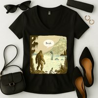 Funny Bigfoot Sasquatch Loch Ness Monster Introvert Bruh Women's V-Neck T-Shirt