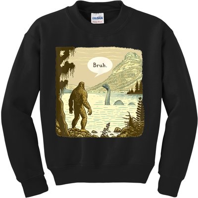 Funny Bigfoot Sasquatch Loch Ness Monster Introvert Bruh Kids Sweatshirt