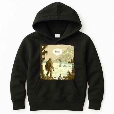 Funny Bigfoot Sasquatch Loch Ness Monster Introvert Bruh Kids Hoodie