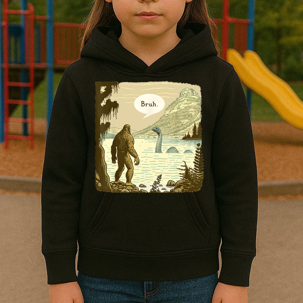 Funny Bigfoot Sasquatch Loch Ness Monster Introvert Bruh Kids Hoodie