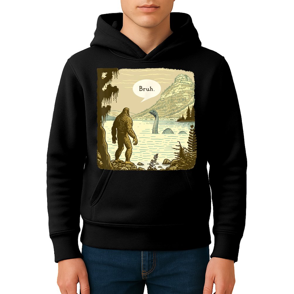 Funny Bigfoot Sasquatch Loch Ness Monster Introvert Bruh Kids Hoodie