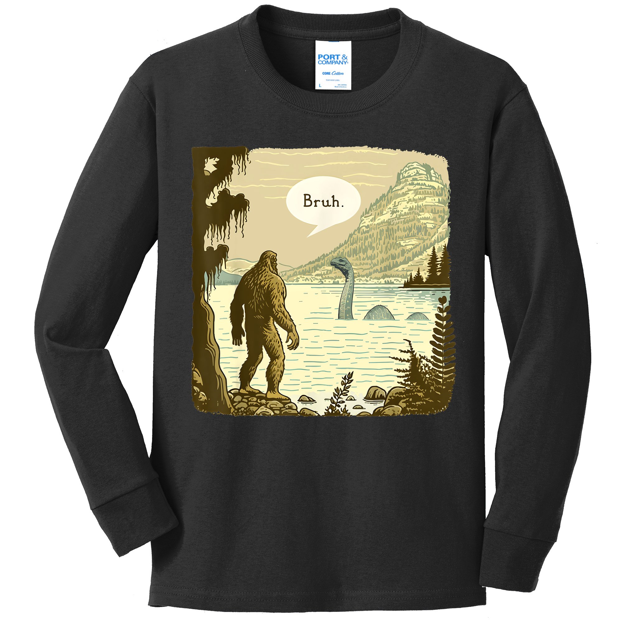 Funny Bigfoot Sasquatch Loch Ness Monster Introvert Bruh Kids Long Sleeve Shirt