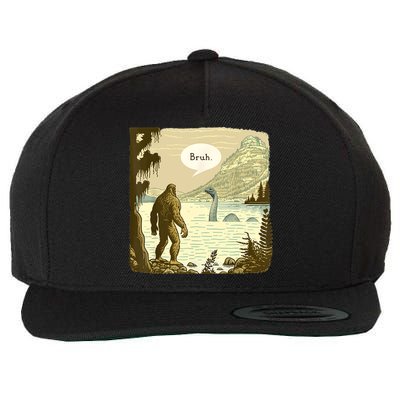 Funny Bigfoot Sasquatch Loch Ness Monster Introvert Bruh Wool Snapback Cap