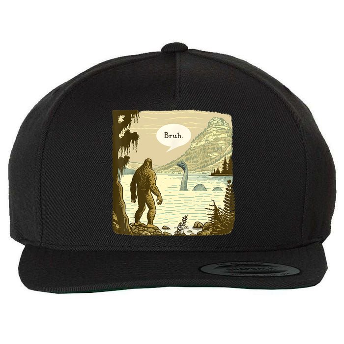 Funny Bigfoot Sasquatch Loch Ness Monster Introvert Bruh Wool Snapback Cap