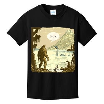 Funny Bigfoot Sasquatch Loch Ness Monster Introvert Bruh Kids T-Shirt