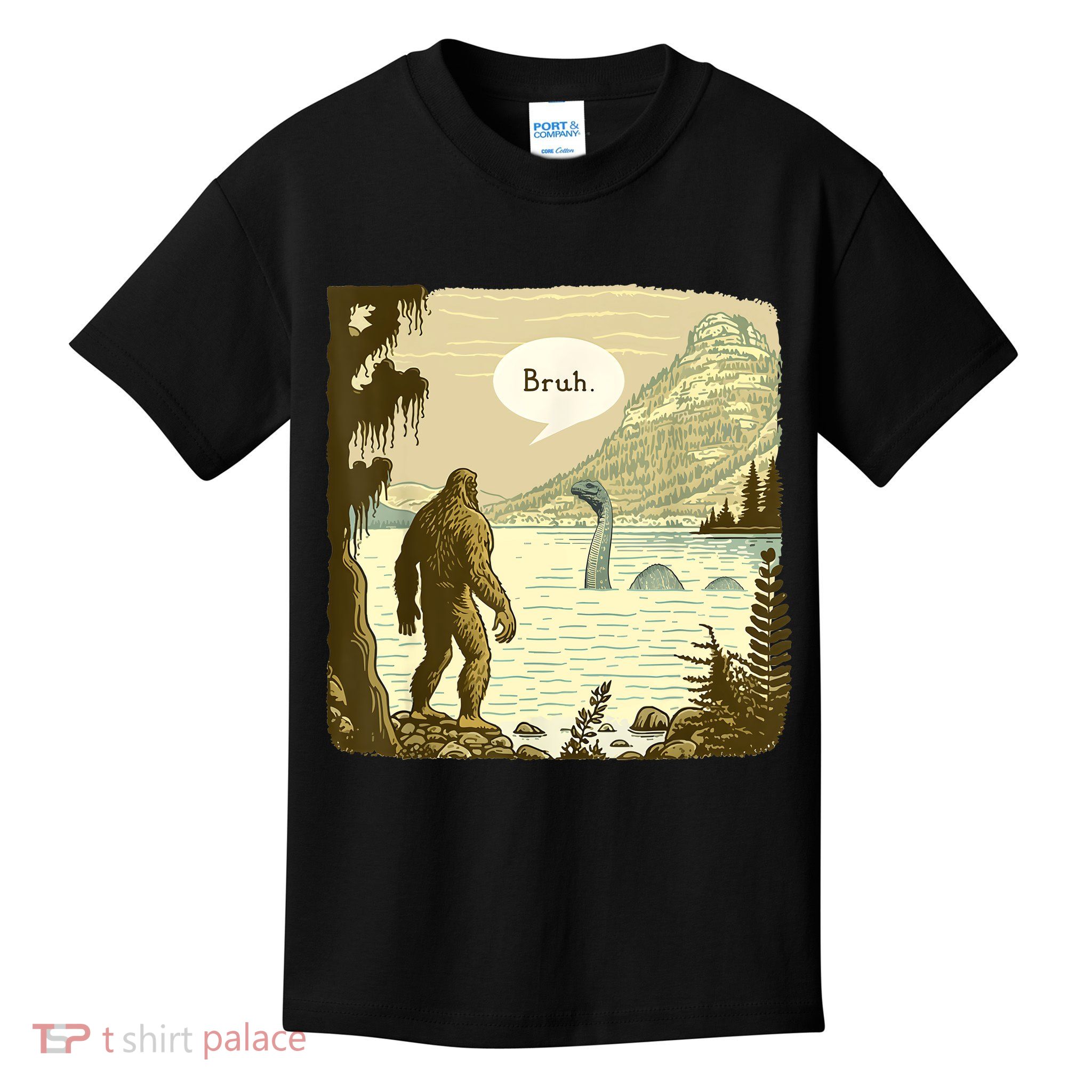 Funny Bigfoot Sasquatch Loch Ness Monster Introvert Bruh Kids T-Shirt