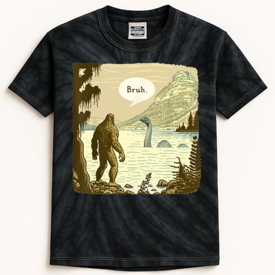 Funny Bigfoot Sasquatch Loch Ness Monster Introvert Bruh Kids Tie-Dye T-Shirt