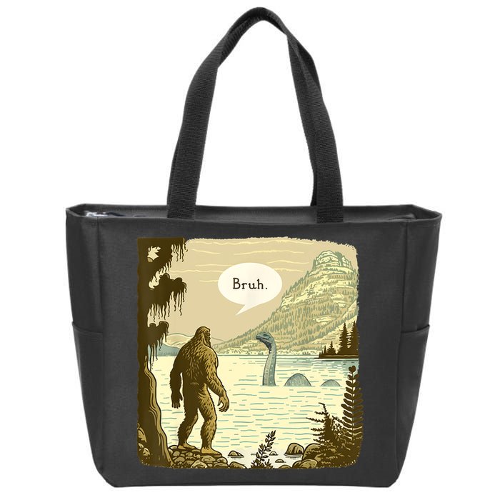 Funny Bigfoot Sasquatch Loch Ness Monster Introvert Bruh Zip Tote Bag