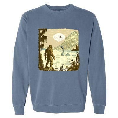 Funny Bigfoot Sasquatch Loch Ness Monster Introvert Bruh Garment-Dyed Sweatshirt