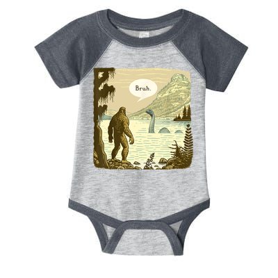 Funny Bigfoot Sasquatch Loch Ness Monster Introvert Bruh Infant Baby Jersey Bodysuit