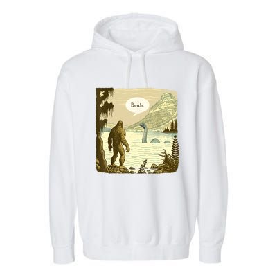 Funny Bigfoot Sasquatch Loch Ness Monster Introvert Bruh Garment-Dyed Fleece Hoodie