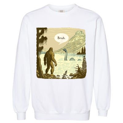 Funny Bigfoot Sasquatch Loch Ness Monster Introvert Bruh Garment-Dyed Sweatshirt