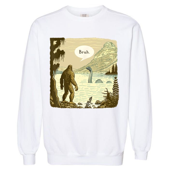 Funny Bigfoot Sasquatch Loch Ness Monster Introvert Bruh Garment-Dyed Sweatshirt
