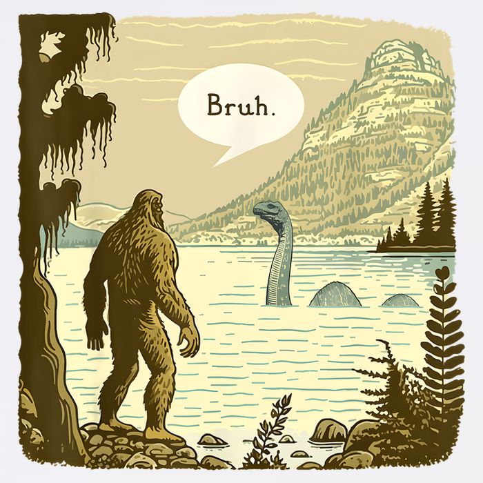 Funny Bigfoot Sasquatch Loch Ness Monster Introvert Bruh Garment-Dyed Sweatshirt