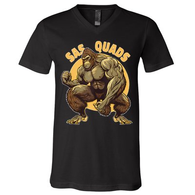 Funny Bigfoot Sas Quads Sasquatch Pun Funny Workout V-Neck T-Shirt