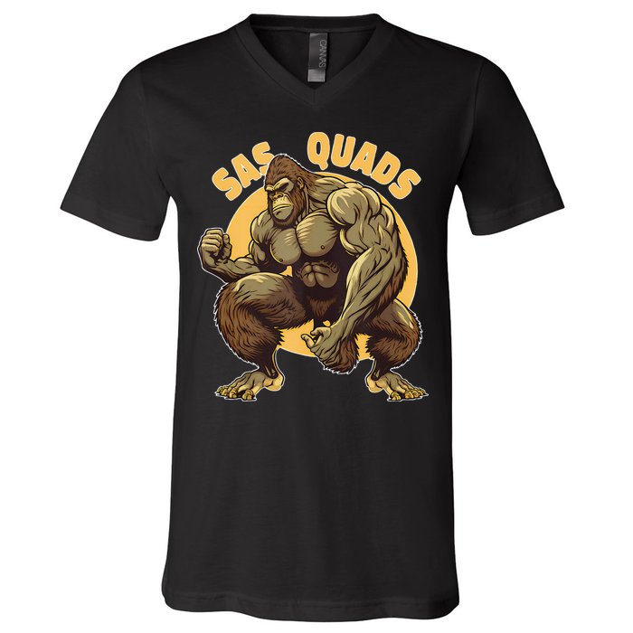 Funny Bigfoot Sas Quads Sasquatch Pun Funny Workout V-Neck T-Shirt