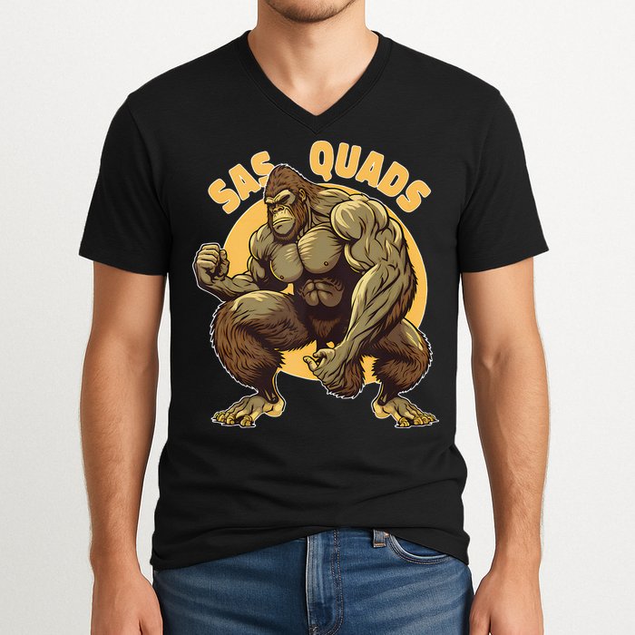 Funny Bigfoot Sas Quads Sasquatch Pun Funny Workout V-Neck T-Shirt