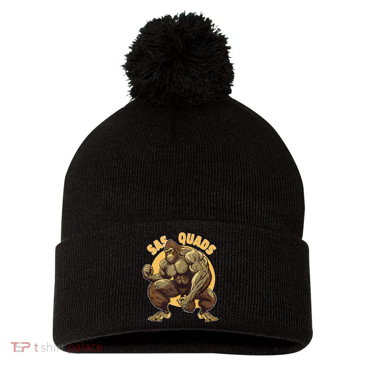 Funny Bigfoot Sas Quads Sasquatch Pun Funny Workout Pom Pom 12in Knit Beanie