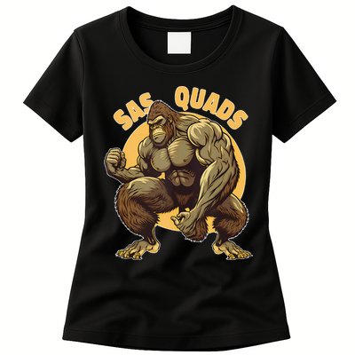 Funny Bigfoot Sas Quads Sasquatch Pun Funny Workout Womens T-Shirt