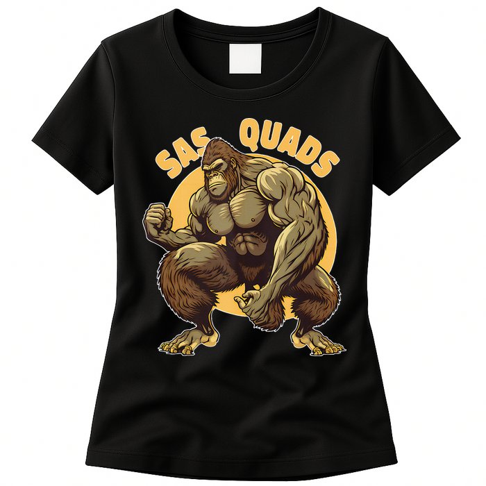 Funny Bigfoot Sas Quads Sasquatch Pun Funny Workout Womens T-Shirt