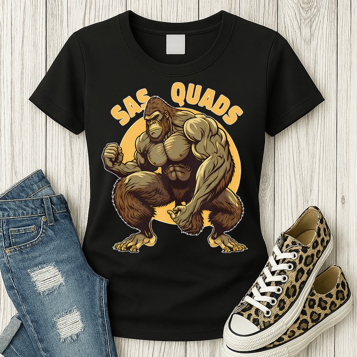 Funny Bigfoot Sas Quads Sasquatch Pun Funny Workout Womens T-Shirt