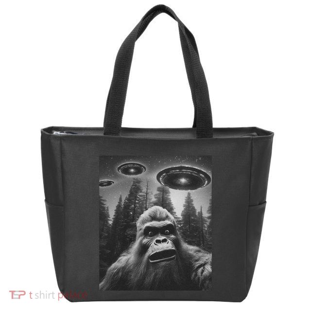 Funny Bigfoot Sasquatch Alien Ufo Zip Tote Bag