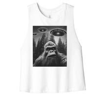 Funny Bigfoot Sasquatch Alien Ufo Women's Racerback Cropped Tank