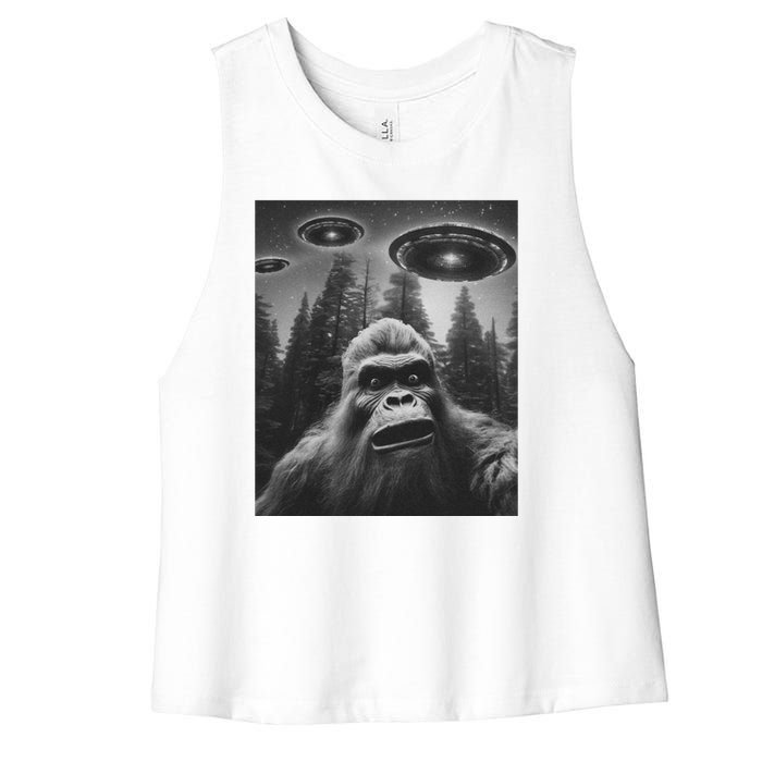 Funny Bigfoot Sasquatch Alien Ufo Women's Racerback Cropped Tank