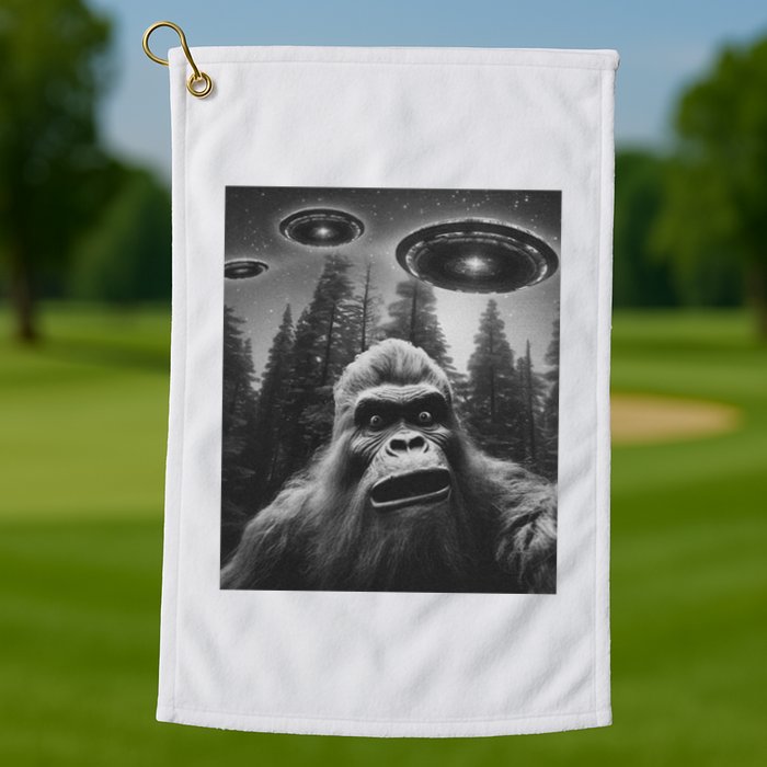 Funny Bigfoot Sasquatch Alien Ufo Golf Towel