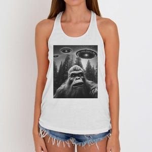 Funny Bigfoot Sasquatch Alien Ufo Women's Knotted Racerback Tank