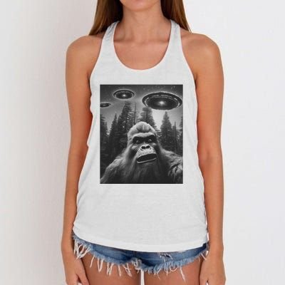 Funny Bigfoot Sasquatch Alien Ufo Women's Knotted Racerback Tank