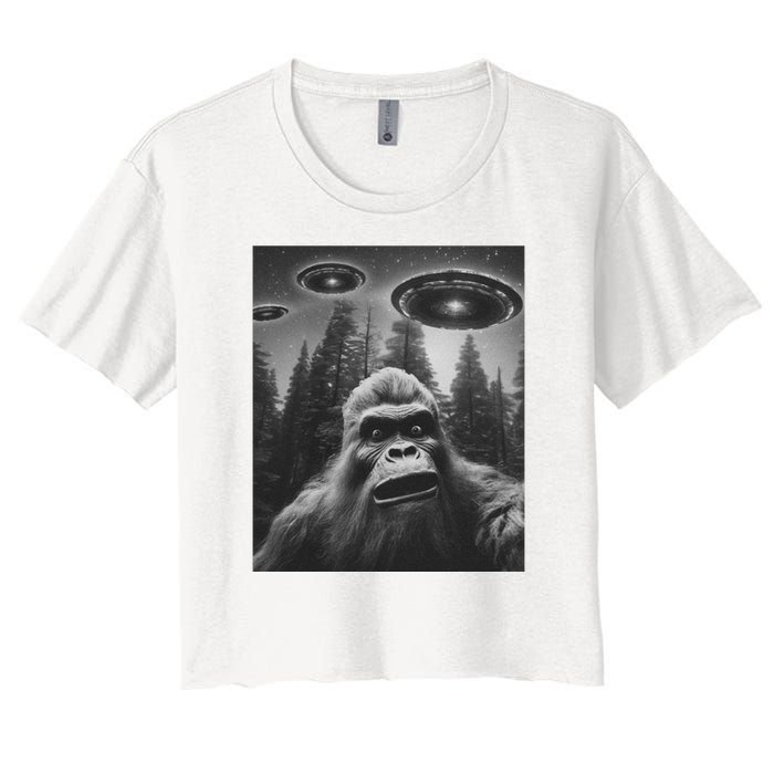 Funny Bigfoot Sasquatch Alien Ufo Women's Crop Top Tee