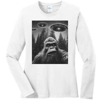 Funny Bigfoot Sasquatch Alien Ufo Ladies Long Sleeve Shirt