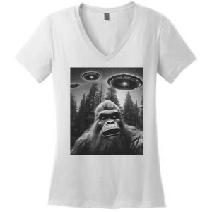 Funny Bigfoot Sasquatch Alien Ufo Women's V-Neck T-Shirt