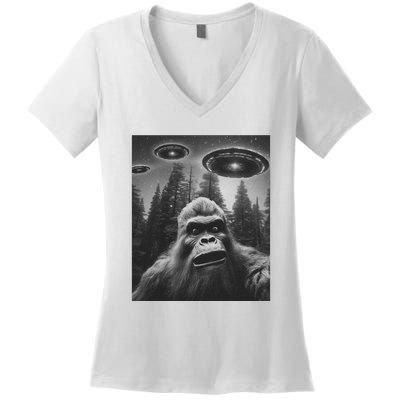 Funny Bigfoot Sasquatch Alien Ufo Women's V-Neck T-Shirt
