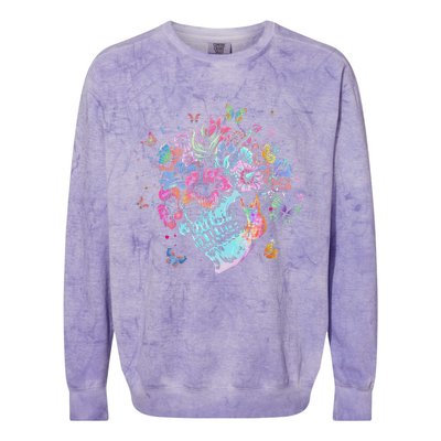 Floral Butterfly Skull Funny Halloween Costume Hippie Flower Colorblast Crewneck Sweatshirt